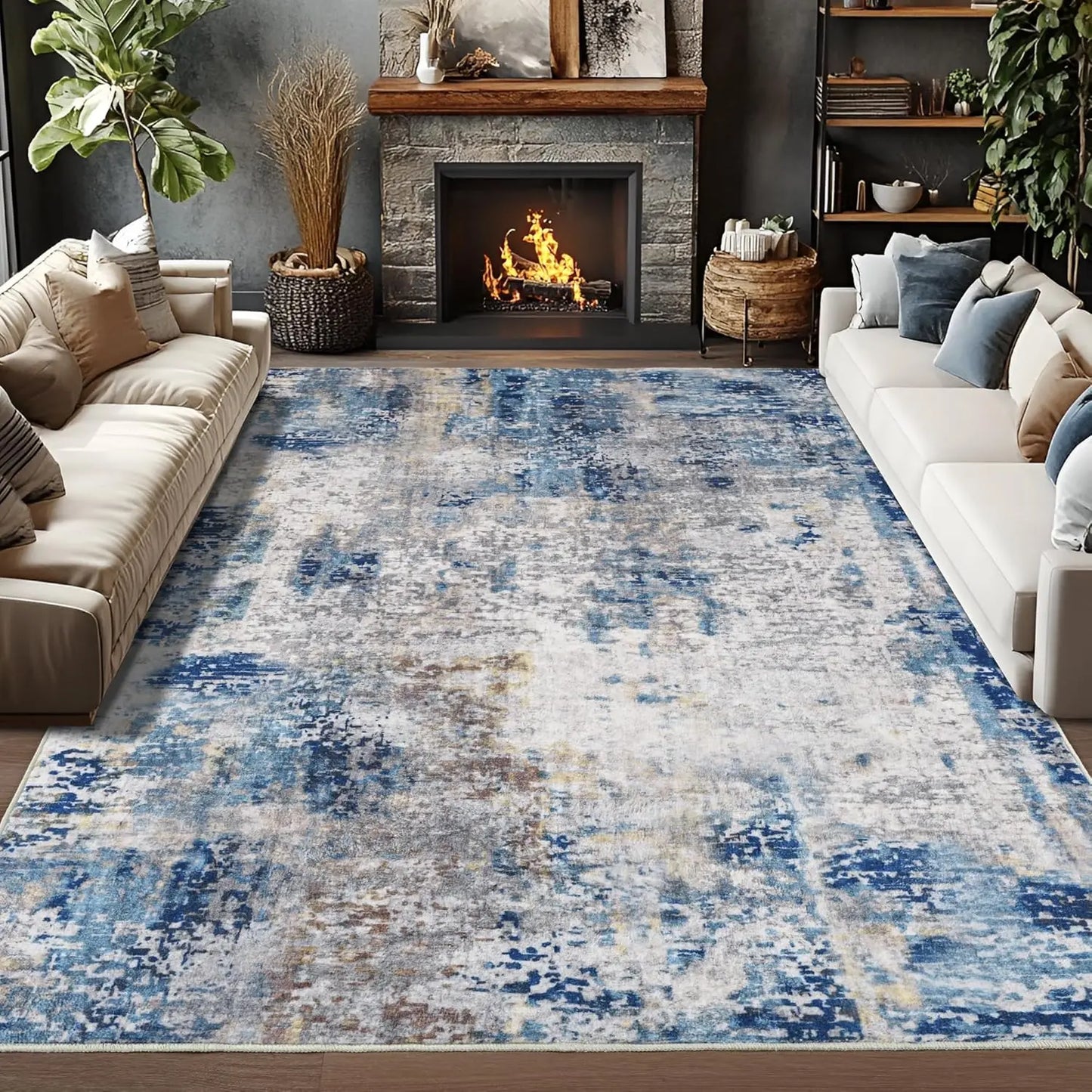 NoahasCN Living Room Area Rug Soft Modern Abstract Non Slip