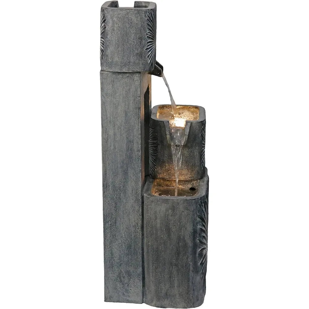 HiLine Gift Outdoor 3 Tier Cascading Water Fountain LED