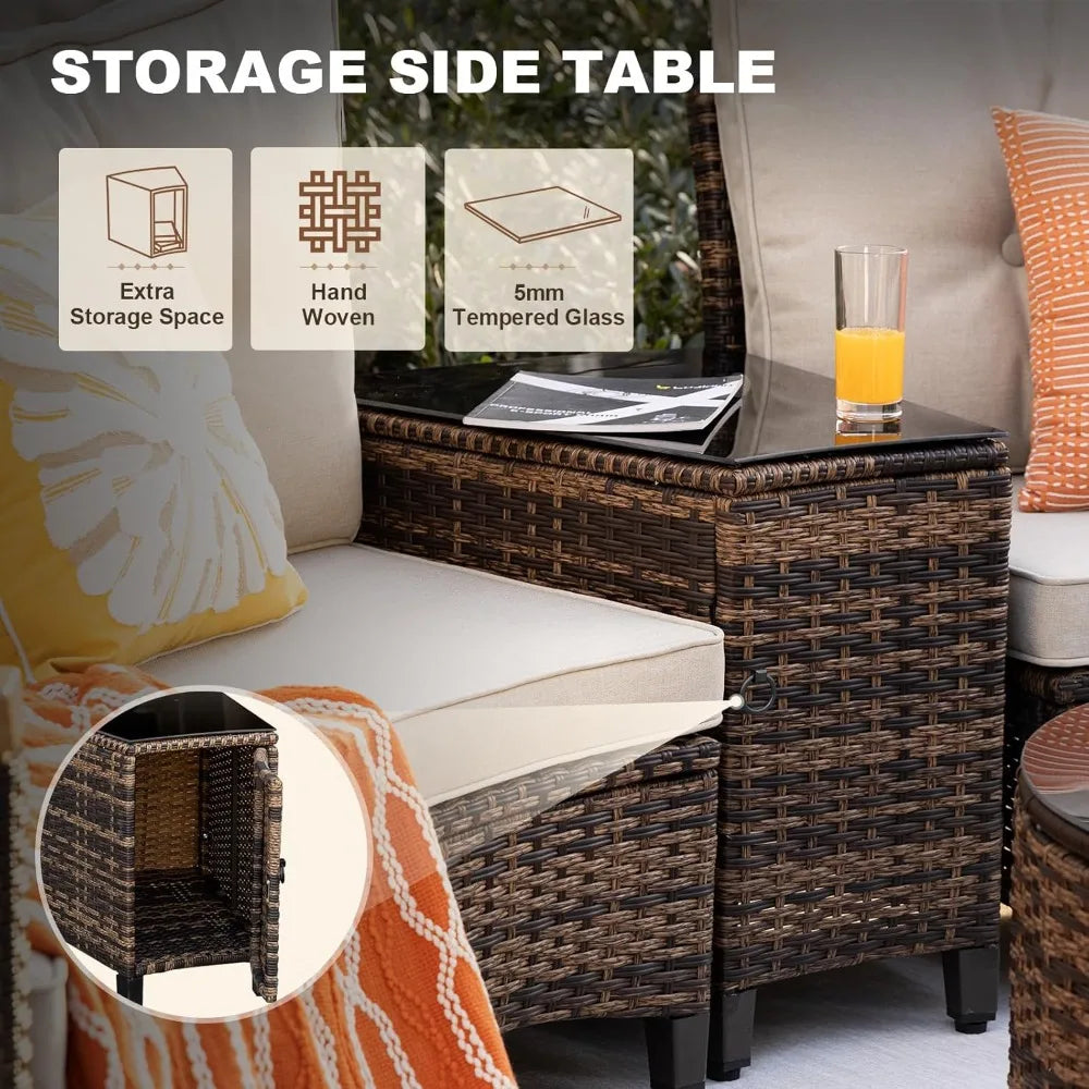Angduo Outdoor Patio Rattan Set Half Moon Sectional