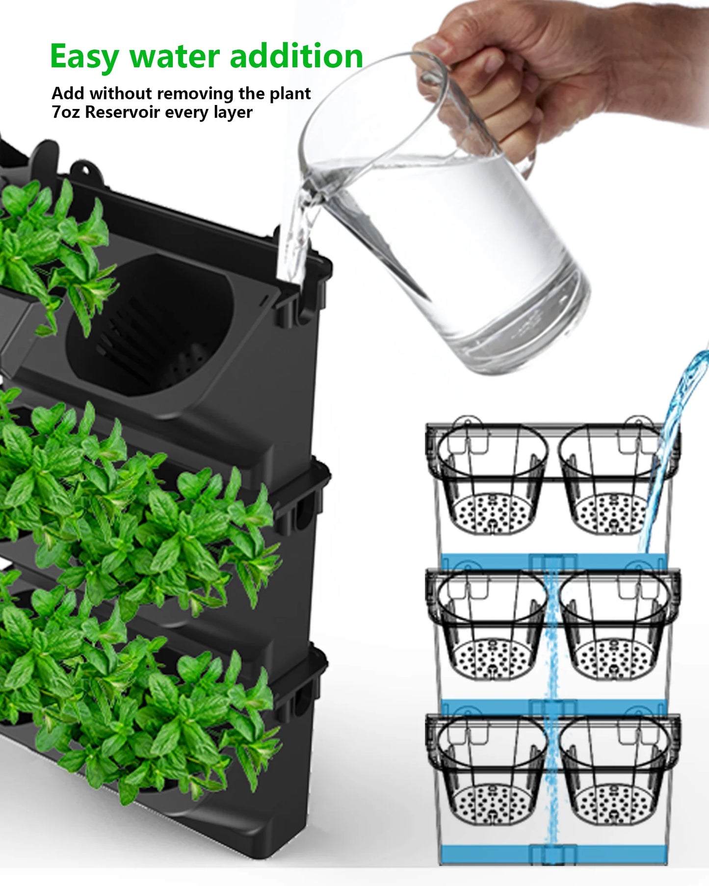 DPROOTS 6 Pot Self Watering Wall Planter Grow Light Indoor
