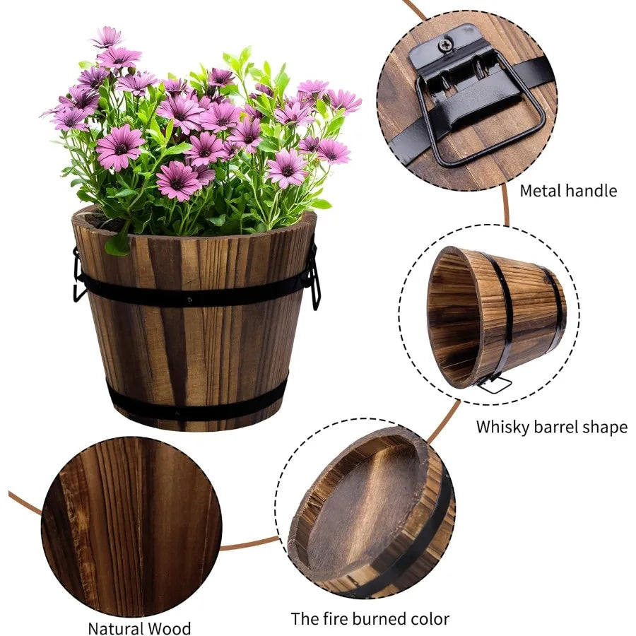 Hign Concerned Wooden Whiskey Barrel Planters 4 Pack Garden