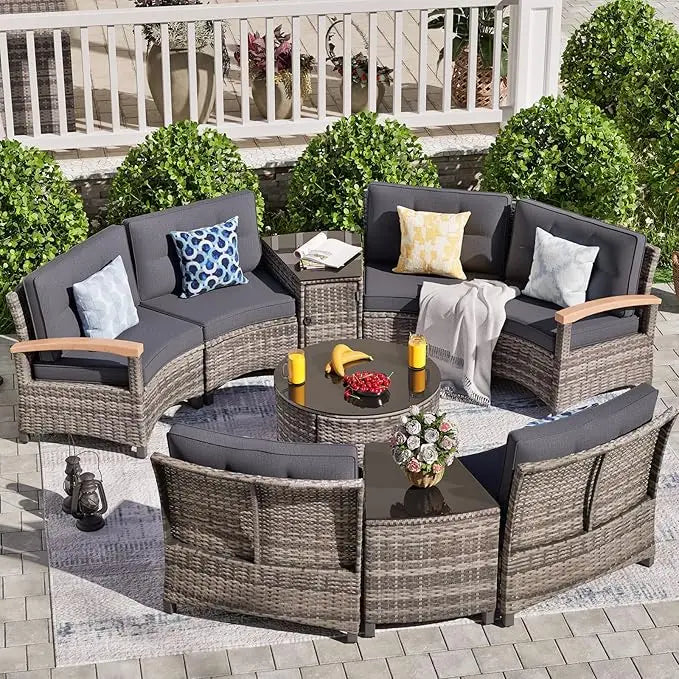 Angduo Outdoor Patio Rattan Set Half Moon Sectional