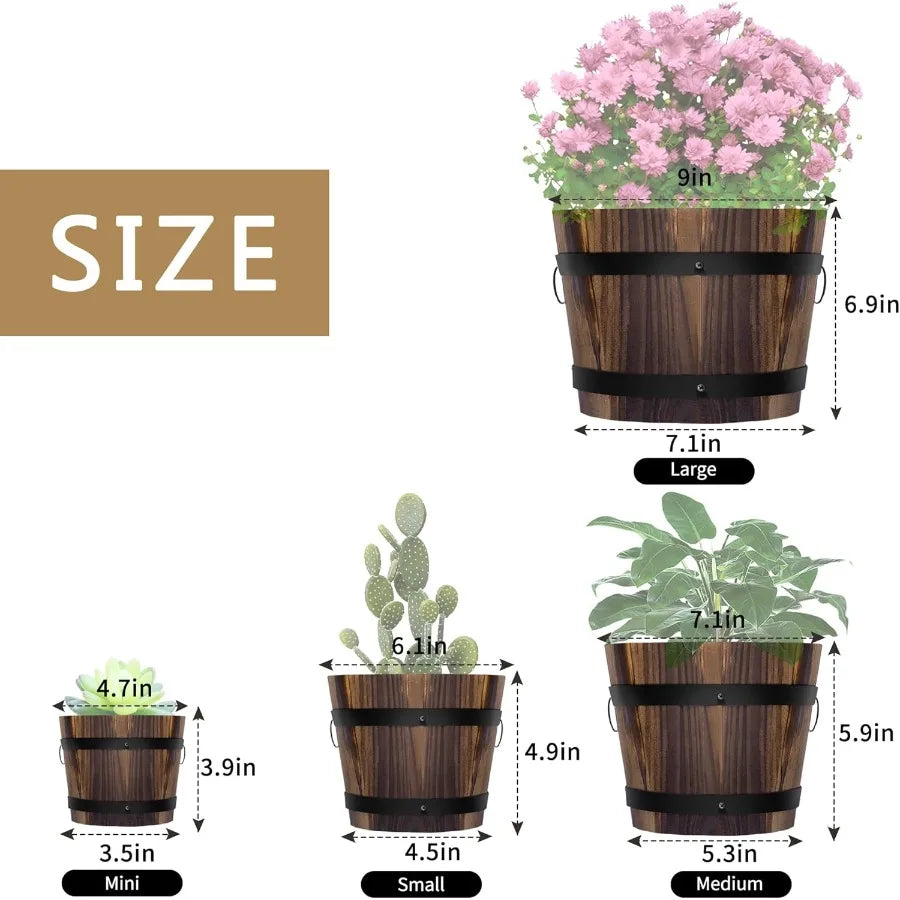 Hign Concerned Wooden Whiskey Barrel Planters 4 Pack Garden