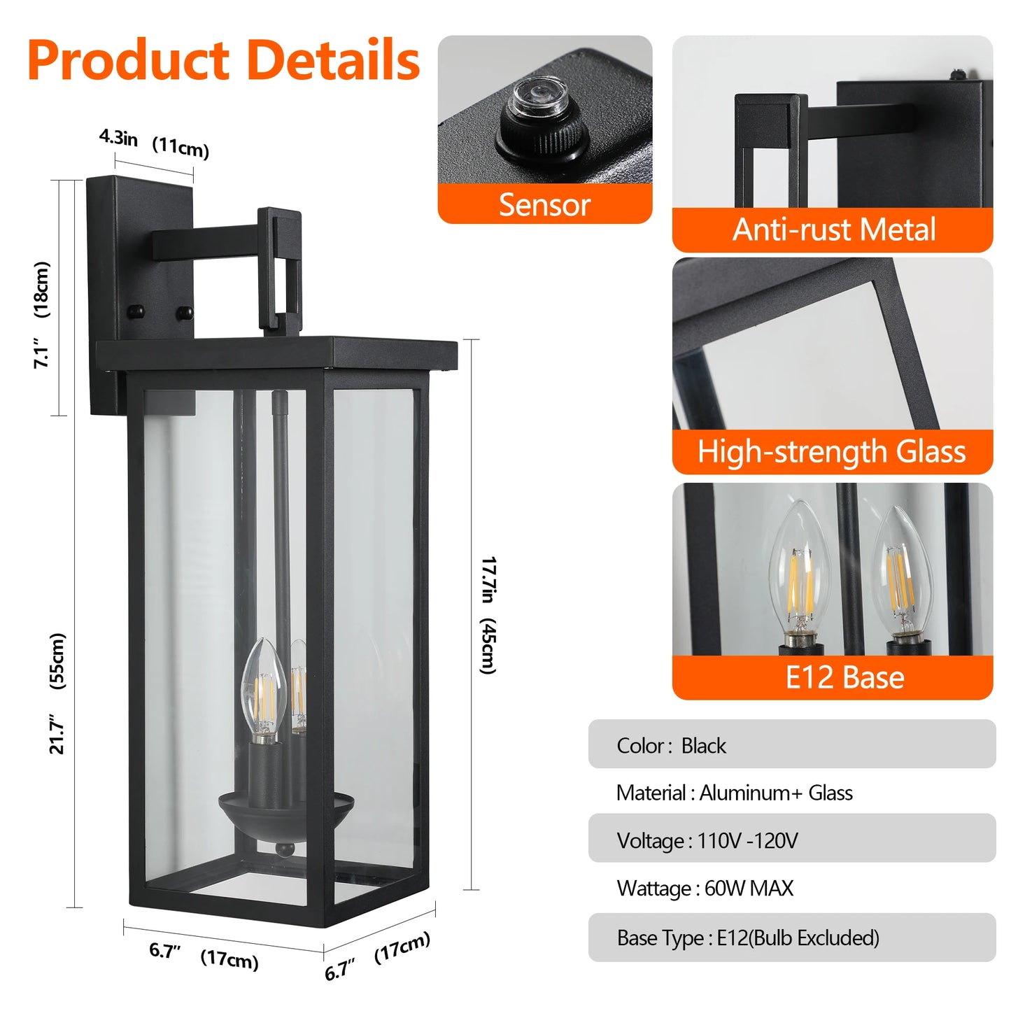 Matte Black Outdoor Wall Lantern Dusk To Dawn Sensor