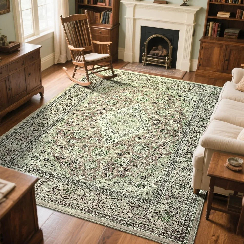Color Sage Green 6x9 Washable Area Rug Non Slip Backing