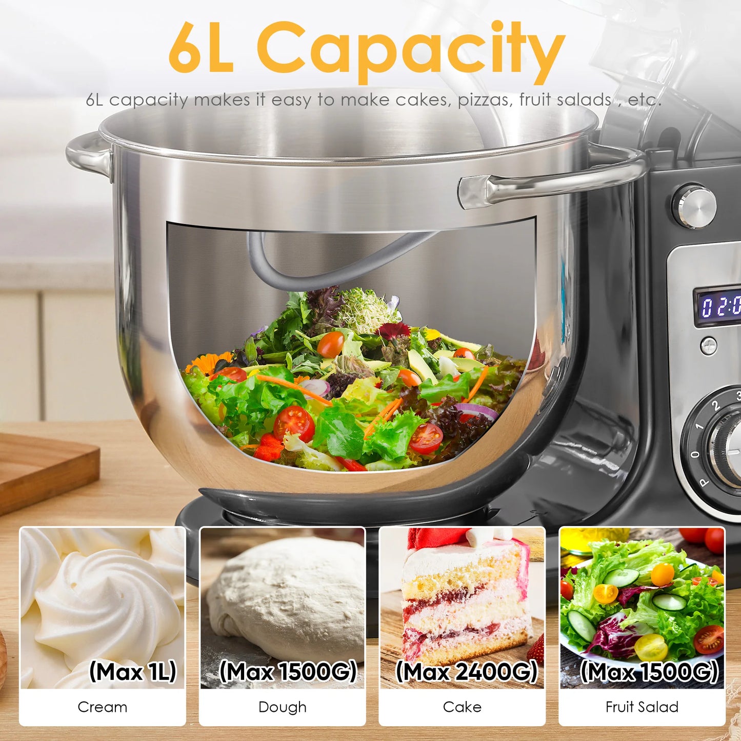 Biolomix Stand Mixer 6 Speed 1200W Quiet for Home Cooks