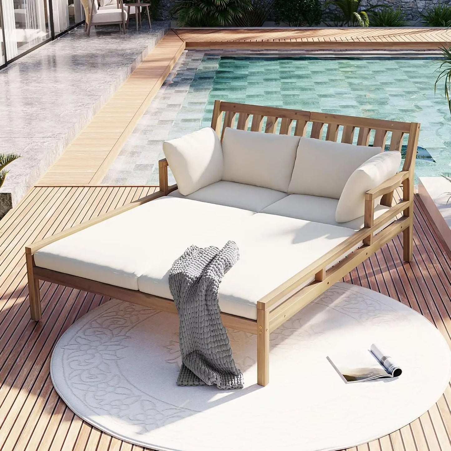 Filling Outdoor Daybed With Pillows Curved Armrests