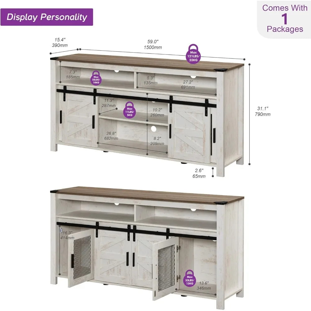MKDK Farmhouse Buffet Cabinet With Sliding Barn Doors