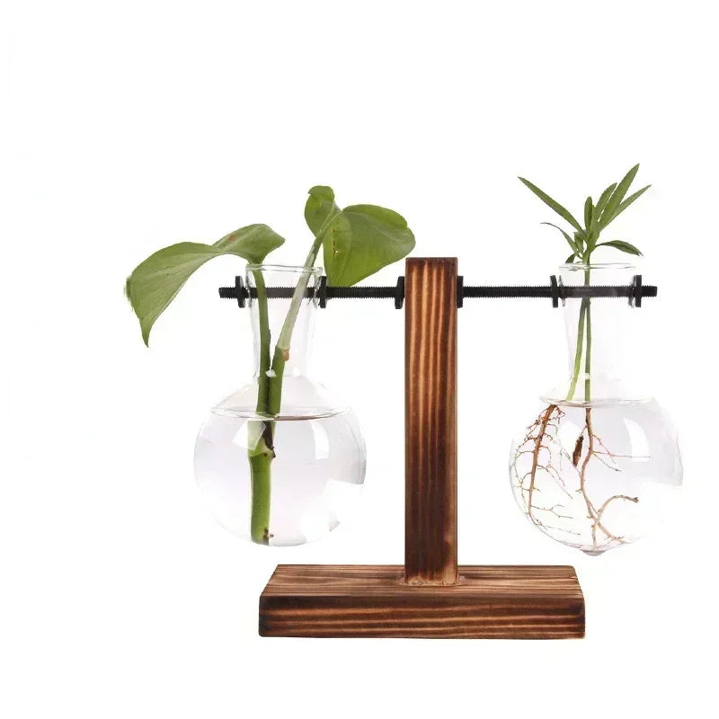 SMHXIANGQIANJIN Transparent Bulb Vase On Wooden Stand Cafe