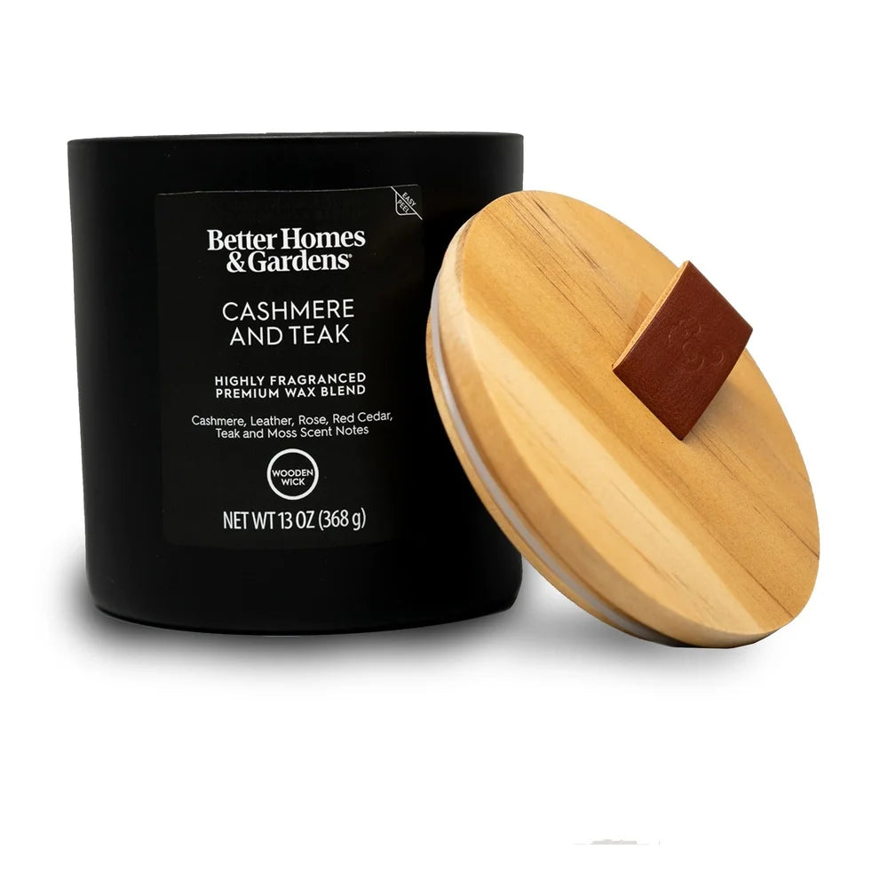 XMSJ Scented Wooden Wick Jar Candle Cashmere Teak Fragrance