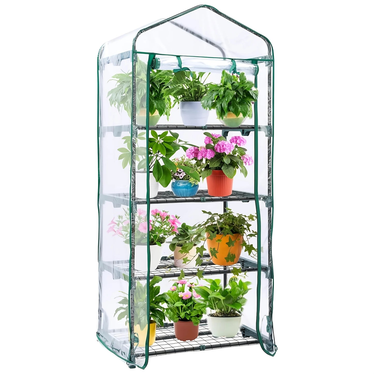 Hign-concerned 4 Tier Mini Greenhouse Portable Rust Frame