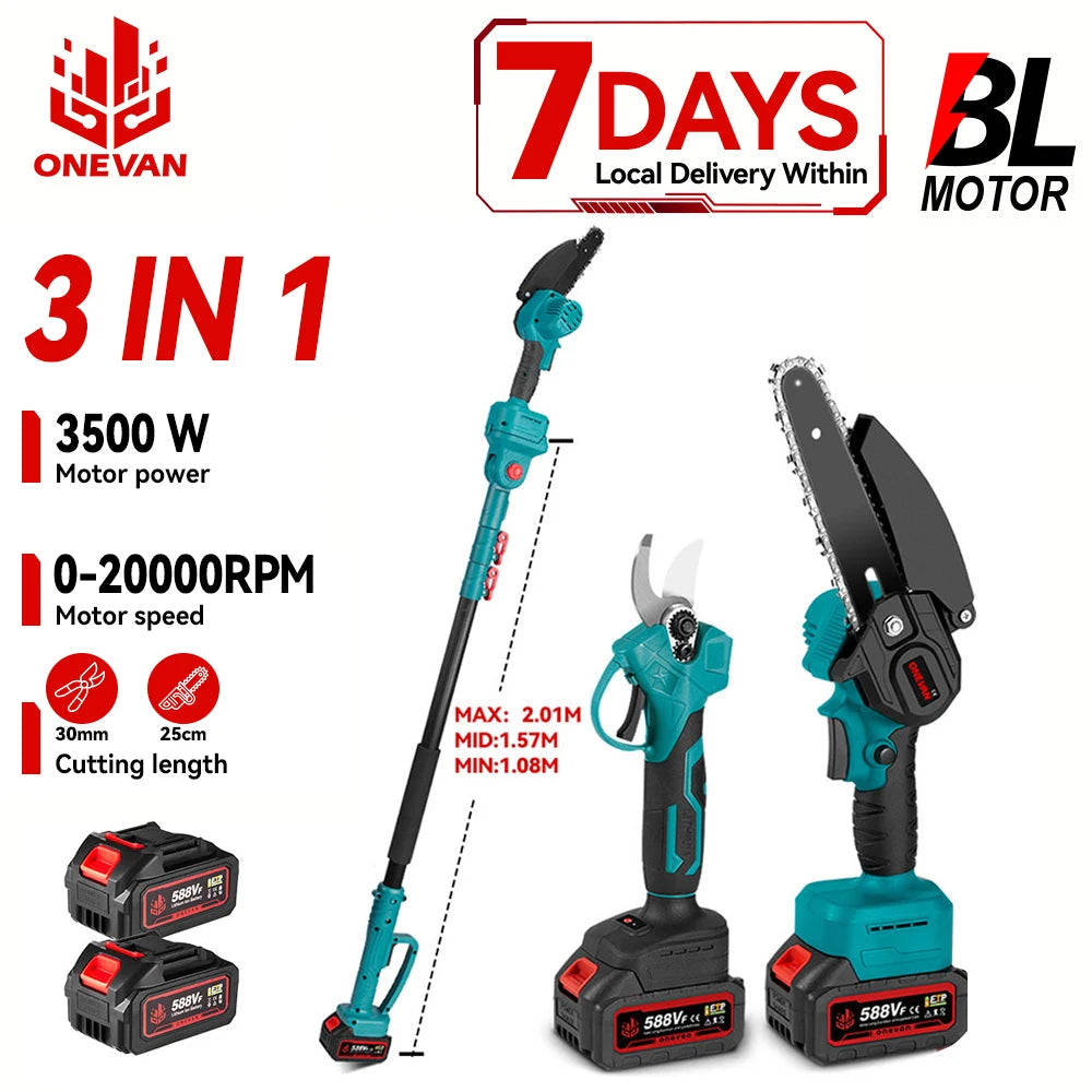 ONEVAN 3500W 2in1 Brushless Chainsaw Pruning Tool Gardeners
