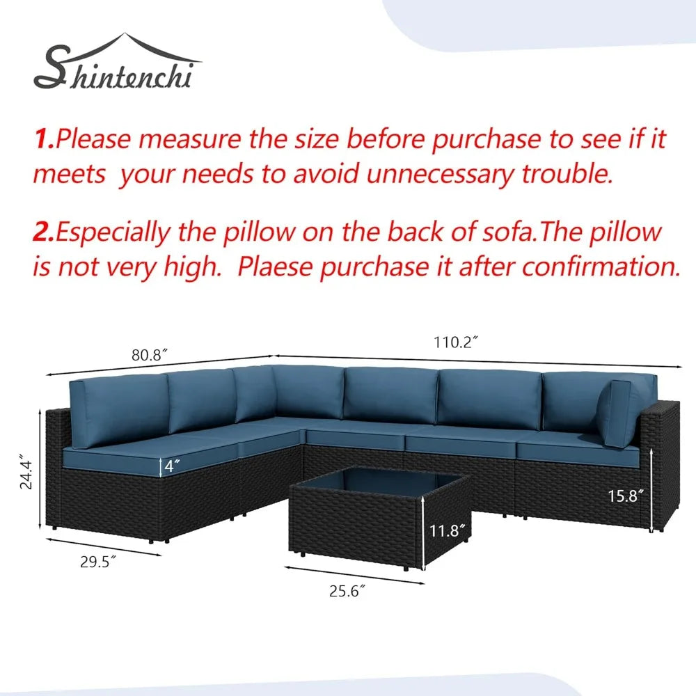 Folded 7 Piece Patio Sectional Sofa Set With Cushions