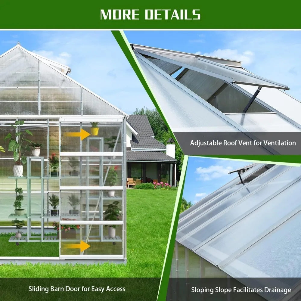 Cover Aluminum Polycarbonate Greenhouse With Roof Vent
