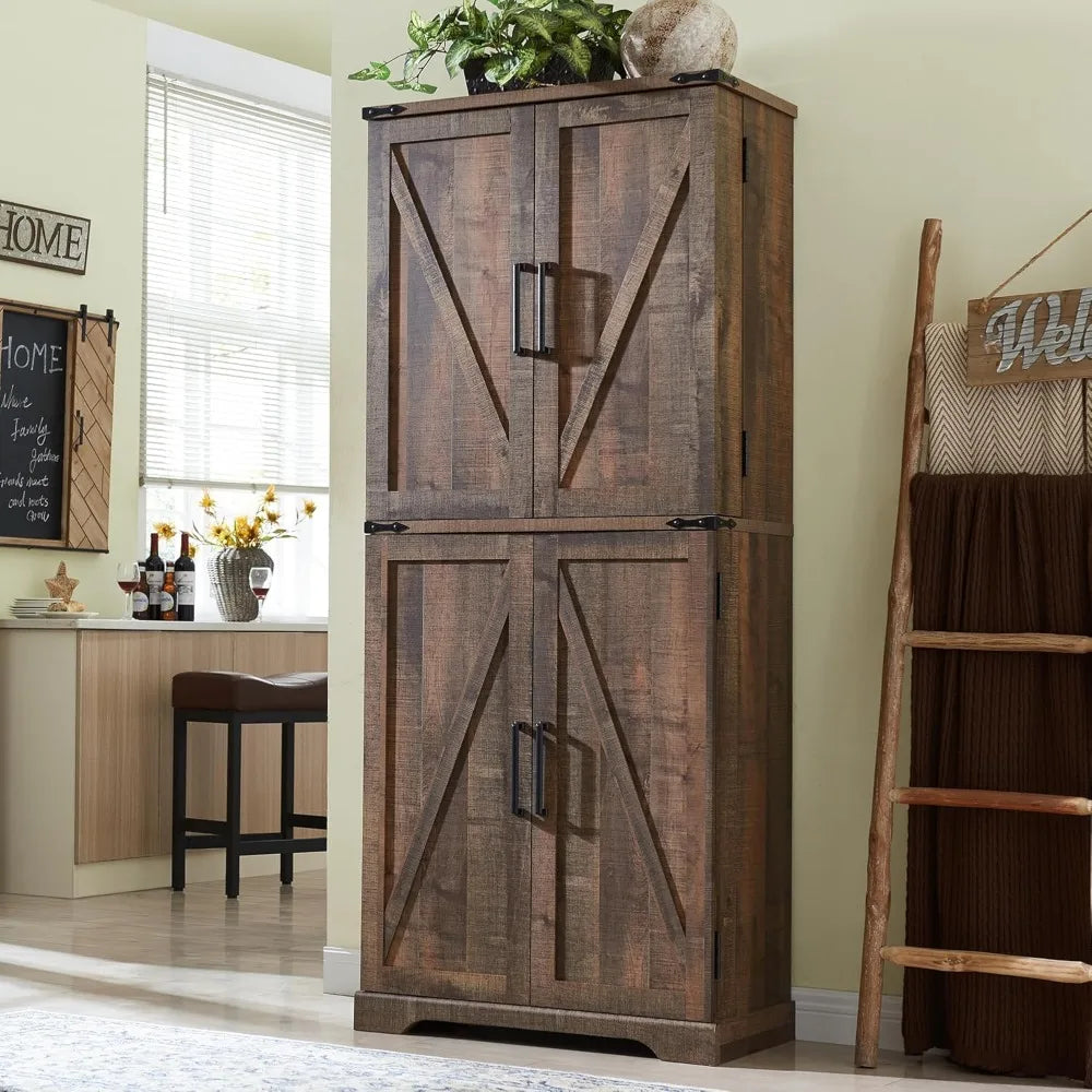 RBXCHign Rustic Farmhouse Pantry Cabinet Barn Doors
