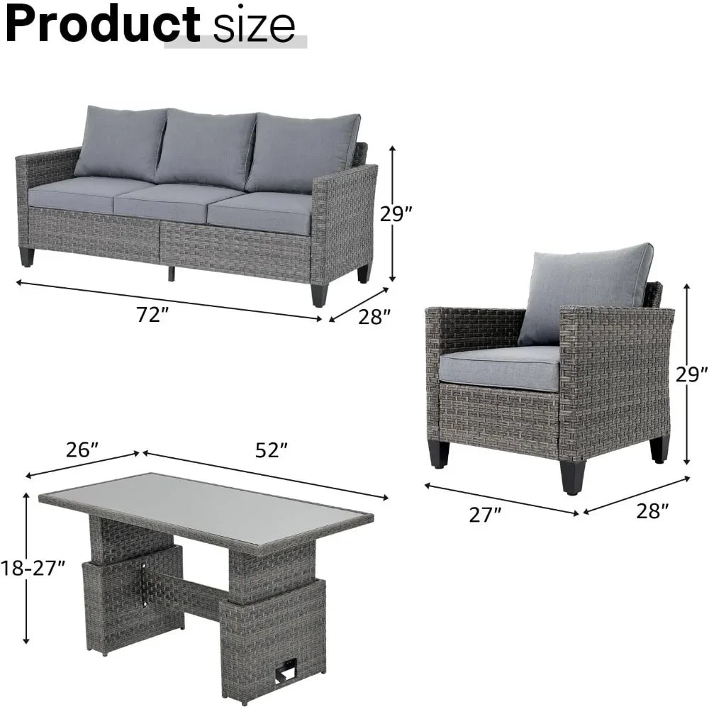 GUANGBAI Outdoor Patio Set 4 Piece Wicker With Lift