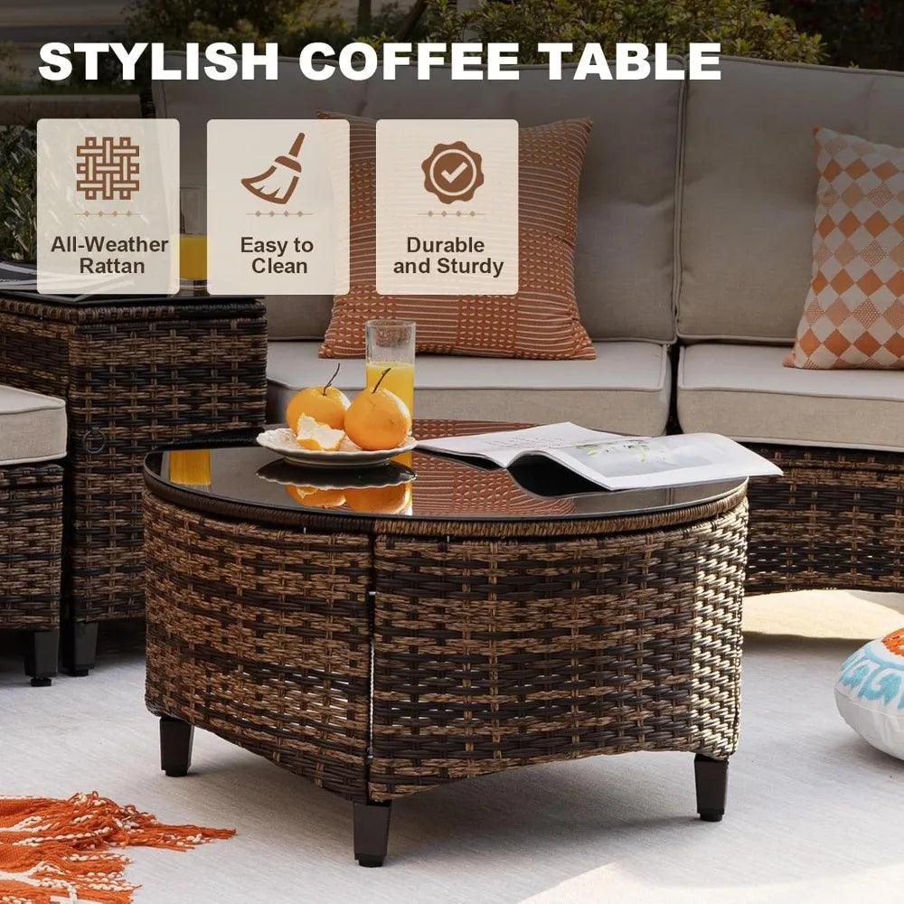 Angduo Outdoor Patio Rattan Set Half Moon Sectional