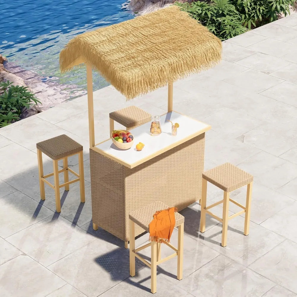 Patio Tiki Bar Set MKDKH With Ceramic Top And Canopy
