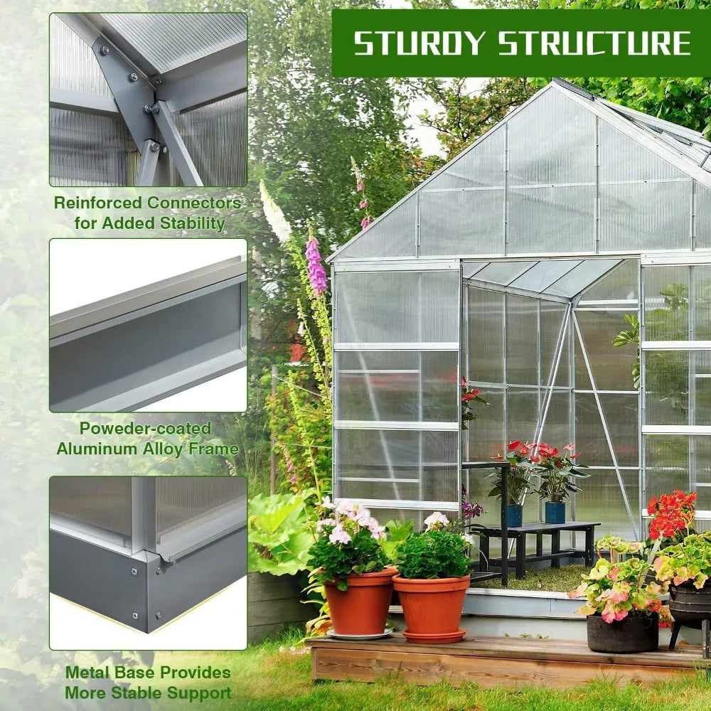 Cover Aluminum Polycarbonate Greenhouse With Roof Vent