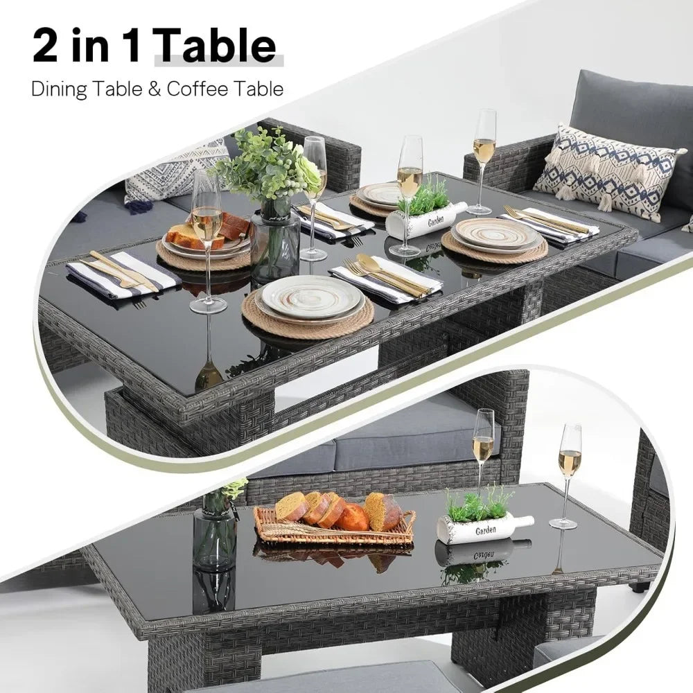 GUANGBAI Outdoor Patio Set 4 Piece Wicker With Lift