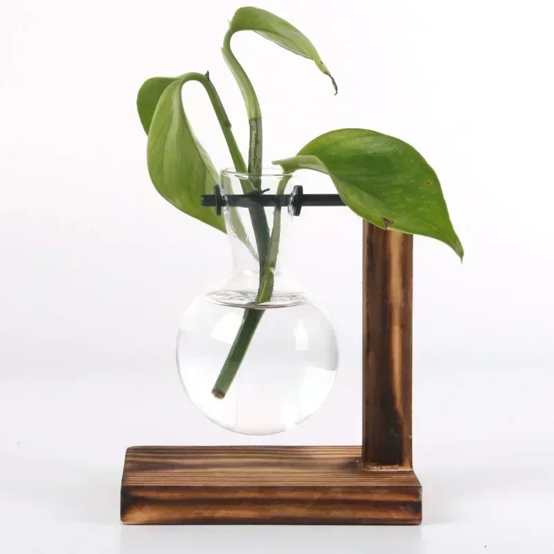 SMHXIANGQIANJIN Transparent Bulb Vase On Wooden Stand Cafe