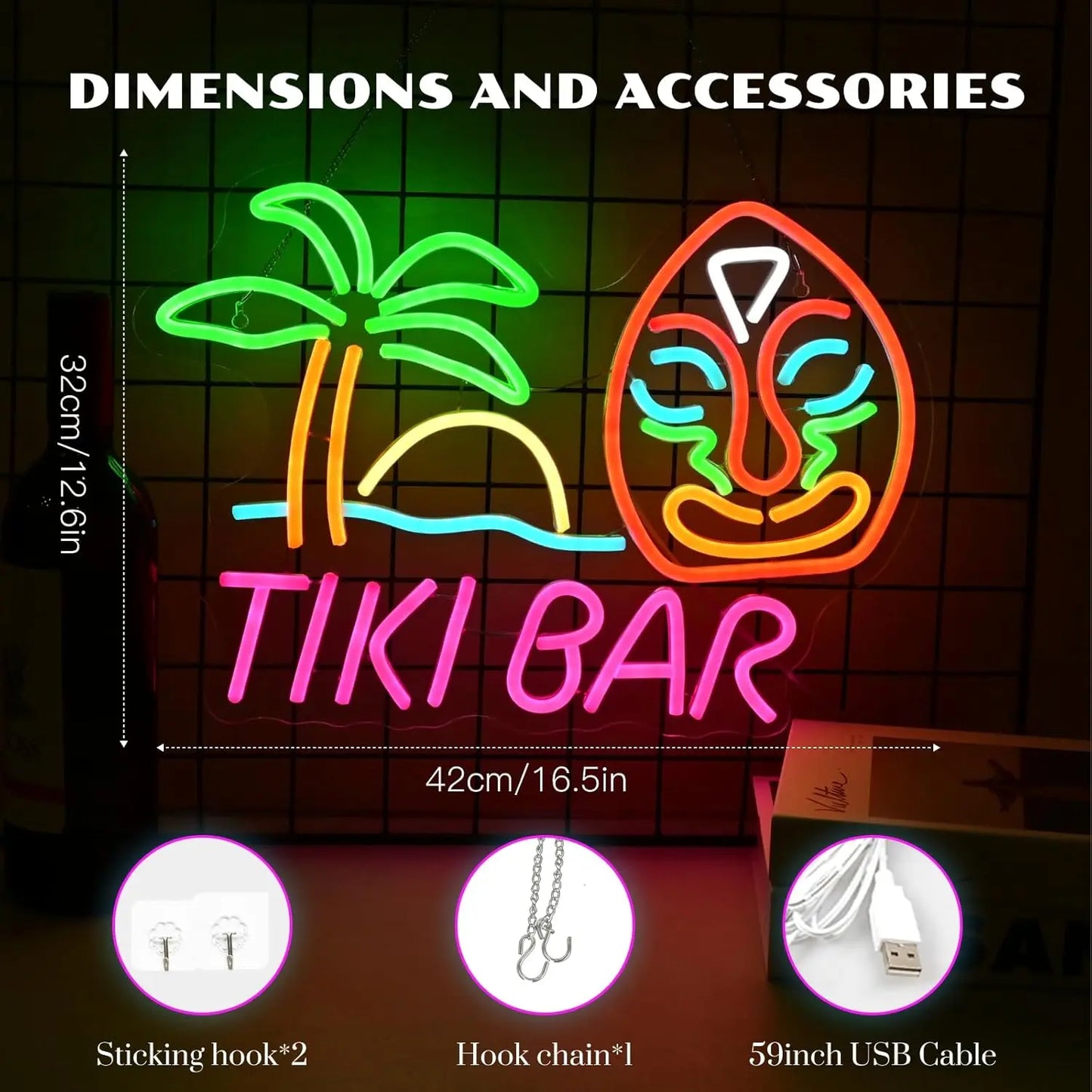 Hign Concerned Tiki Bar Neon Sign LED Wall Decor Man Cave