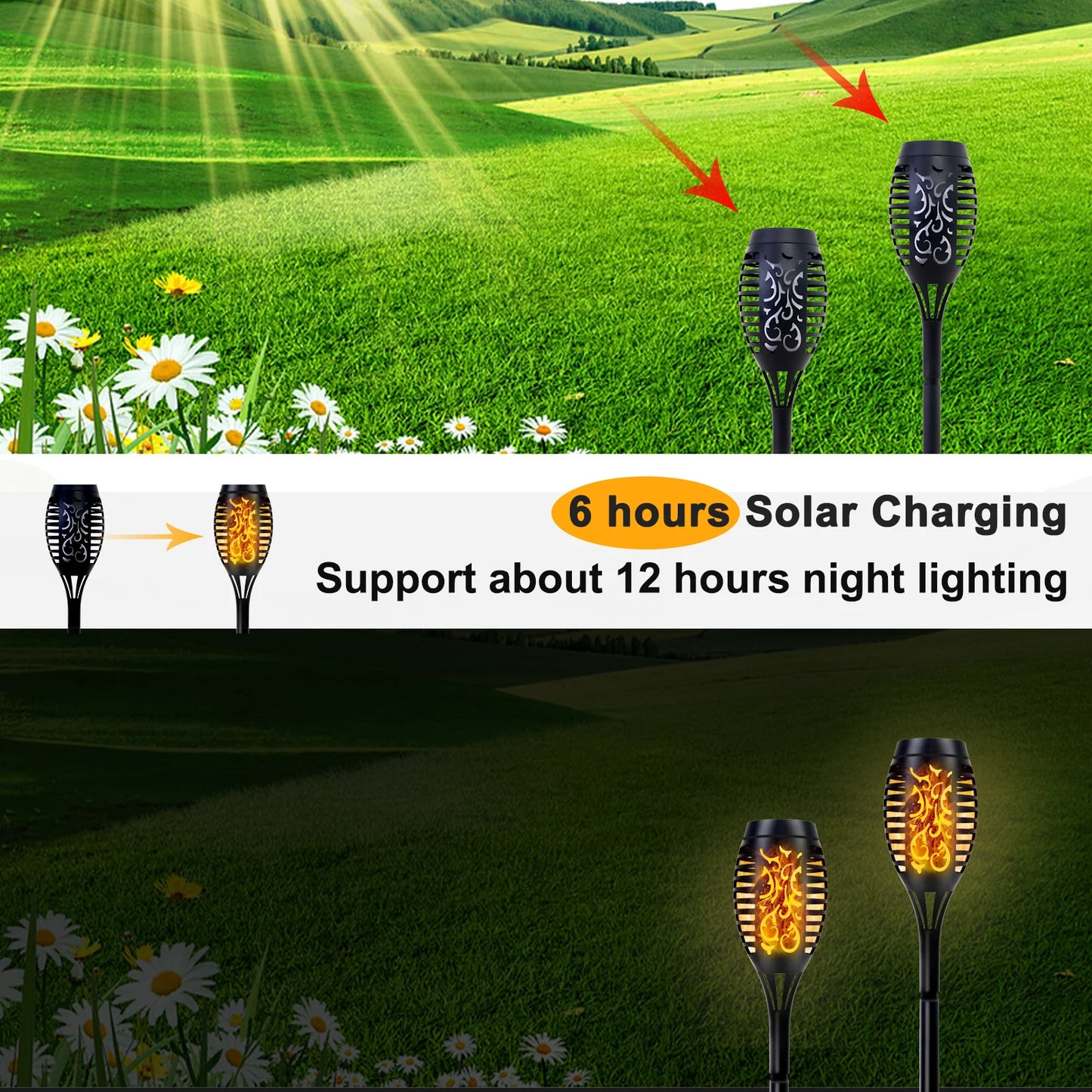 Solar Torch Lights With Flickering Flame For Garden Path