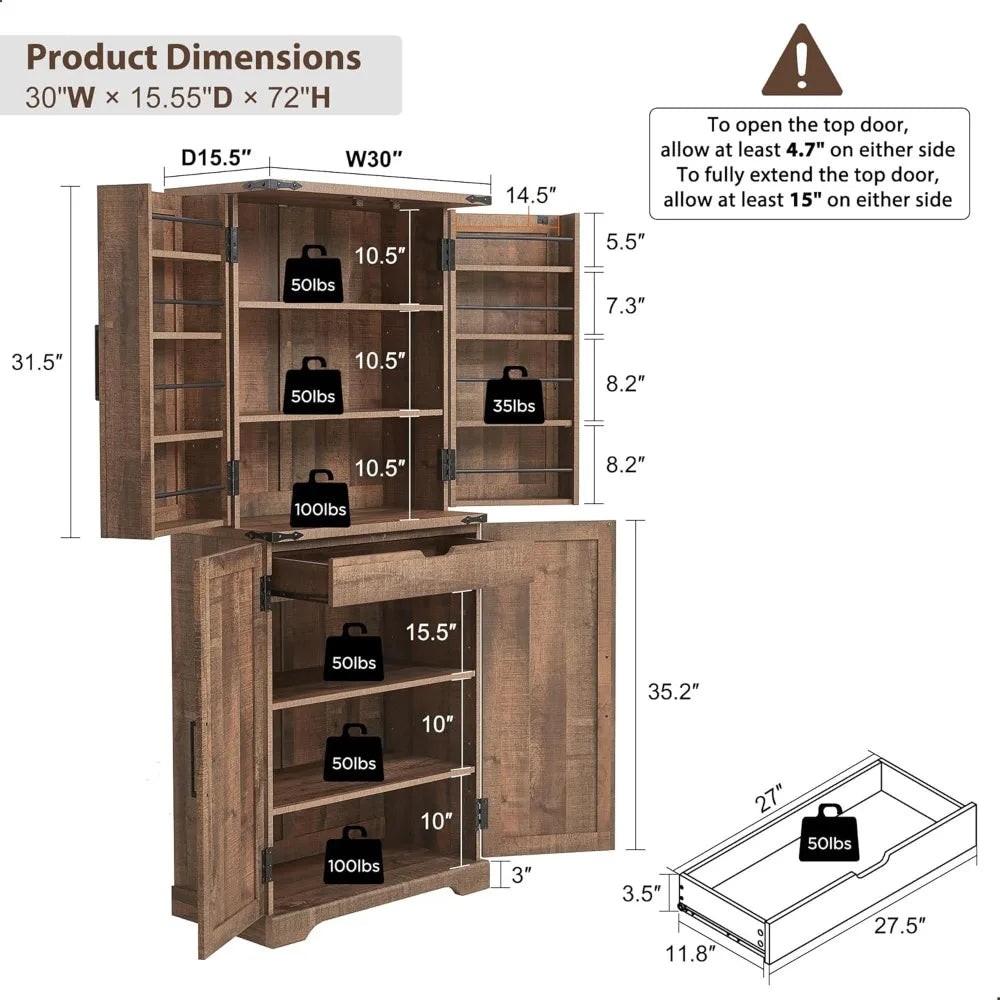 RBXCHign Rustic Farmhouse Pantry Cabinet Barn Doors