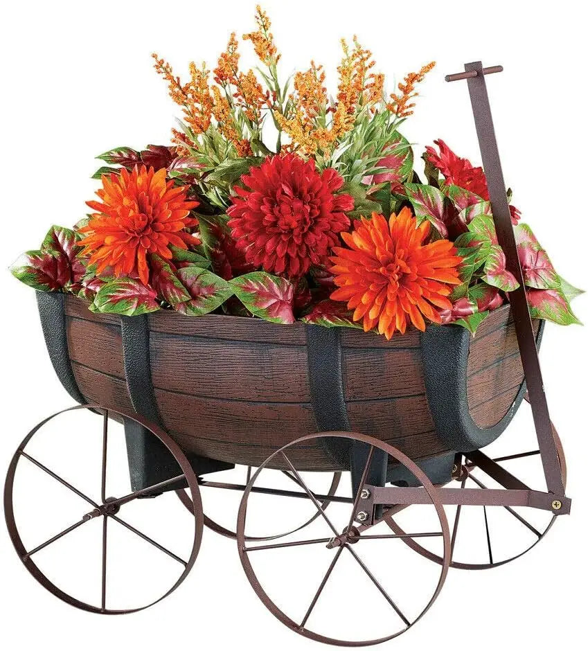 Hign-Concerned Barrel Wagon Planter Rustic Gardeners
