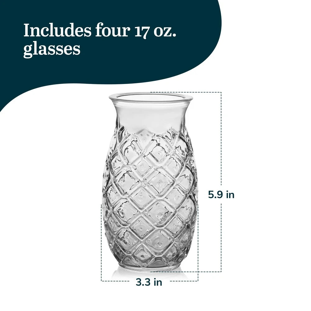 XMSJ Pineapple Tiki Glasses 4 Lead Free Eco Party Sets