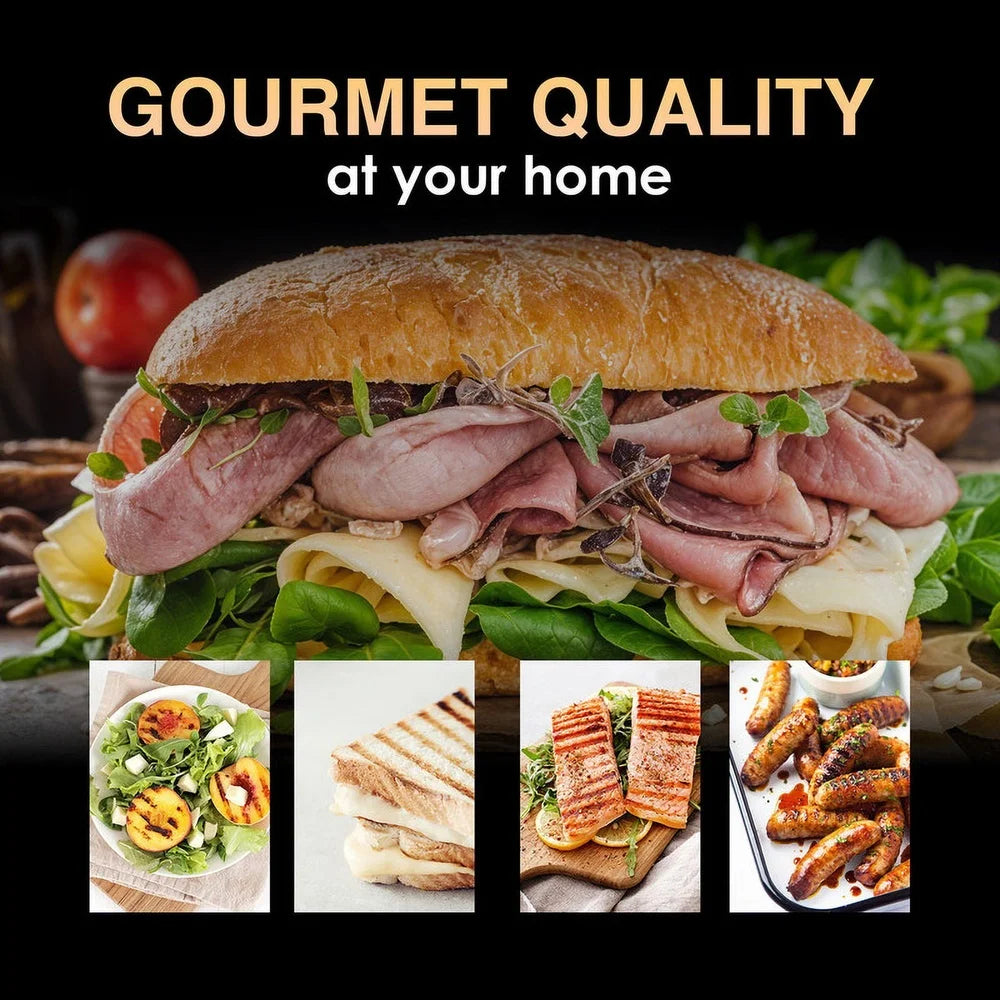 3 in 1 Panini Press Grill Electric Compact Non-Stick Cooking Surface Flat Griddle Grease Drawer Cool-Touch Handle Kitchen