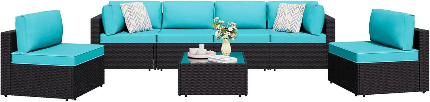 Folded 7 Piece Patio Sectional Sofa Set With Cushions