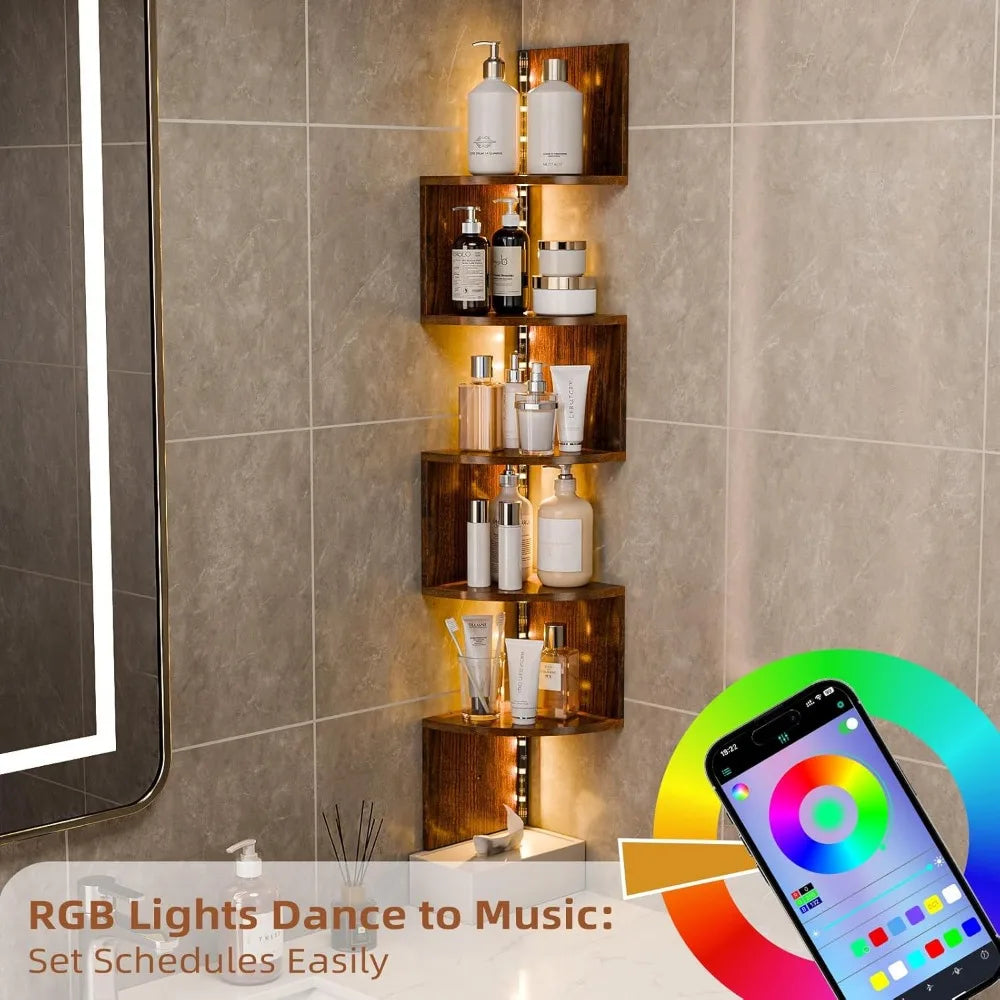 HAAYOT Corner Shelf Wall Mounted 5 Tier Shelves With Lights