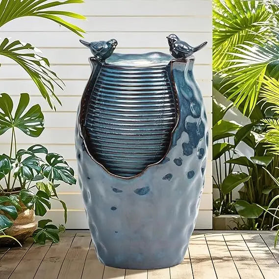 Autodaya 39in Outdoor Fountain With LED Lights Garden Oasis