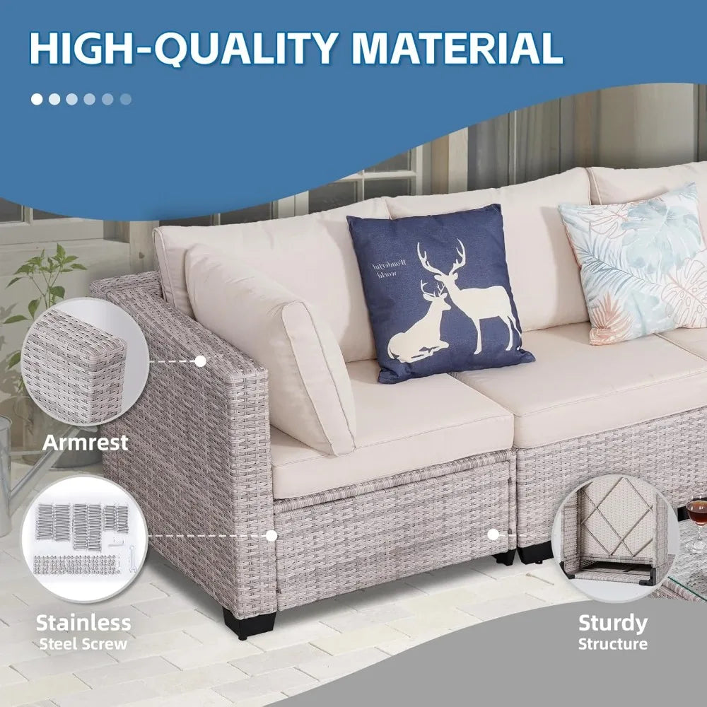 Guangbai 7 Piece Outdoor Rattan Sectional Sofa Set Patio