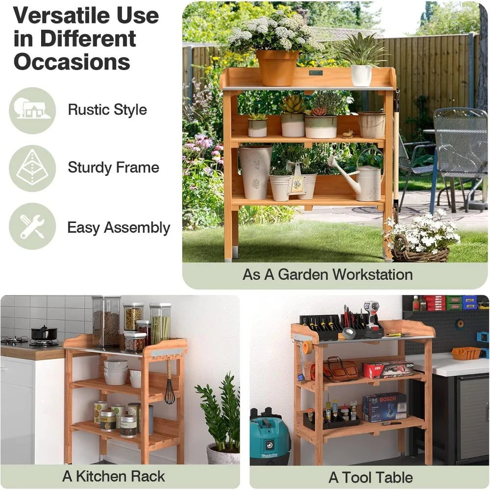 Hign Durable Garden Potting Bench For Gardeners With Hooks