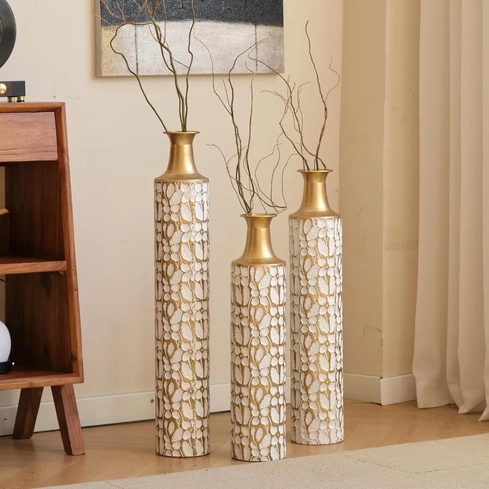Hign Concerned Gold Metal Vases Set Of 3 Centerpiece Decor