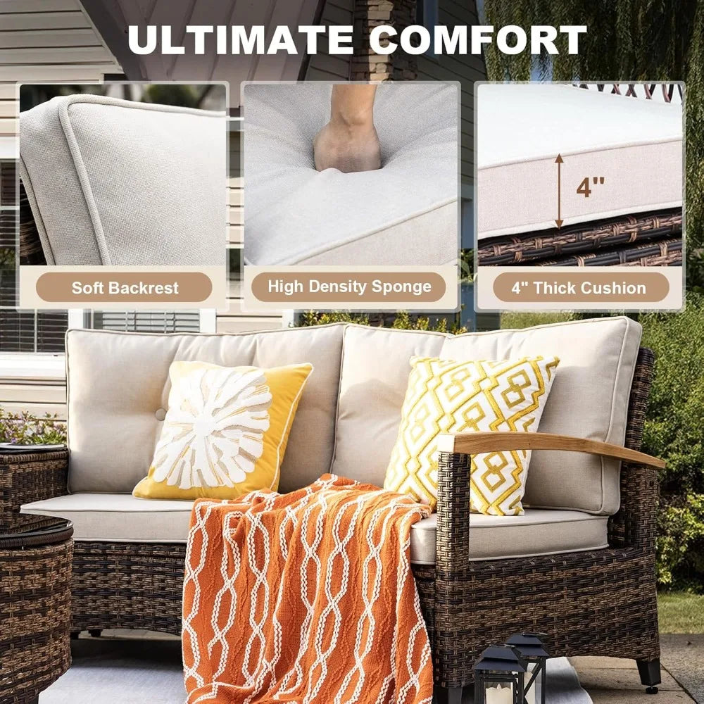 Angduo Outdoor Patio Rattan Set Half Moon Sectional