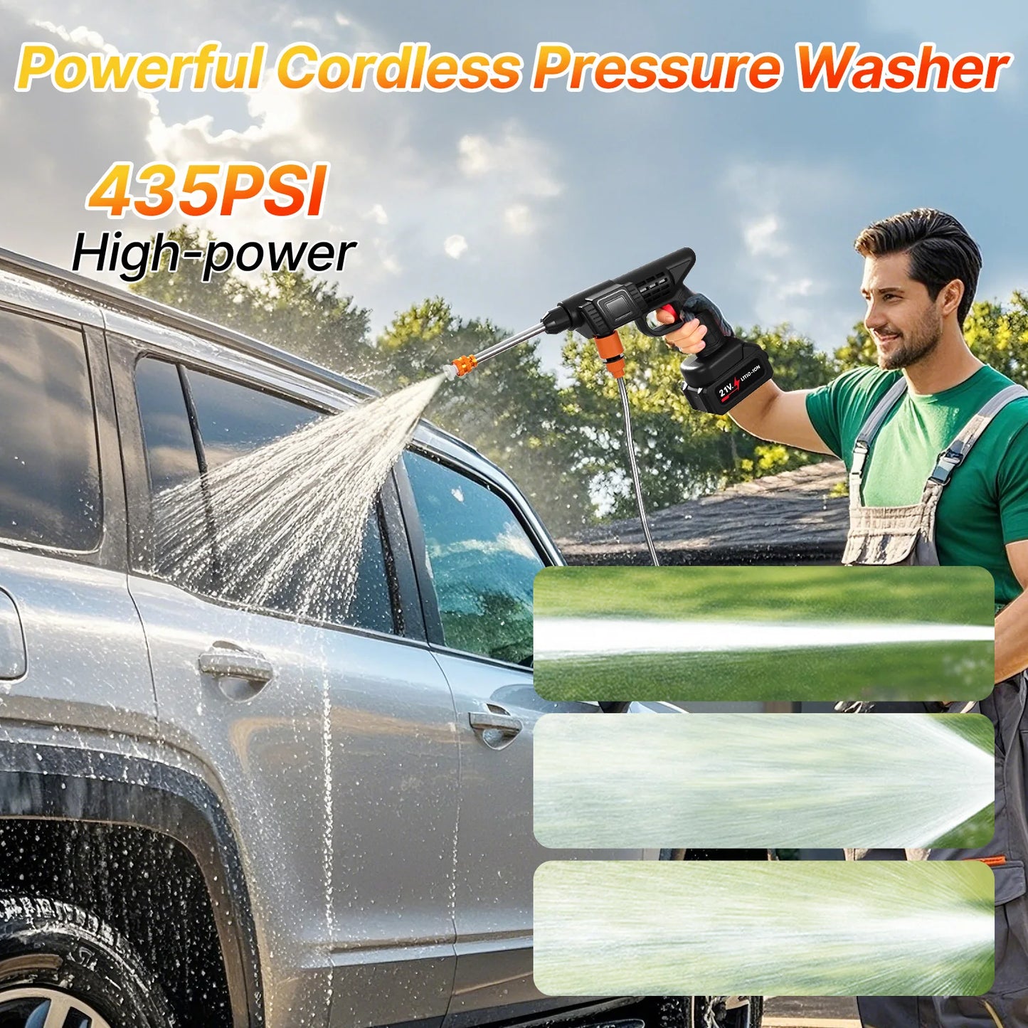 Cordless Pressure Washer 3In1 Nozzle Hign-concerned 435PSI
