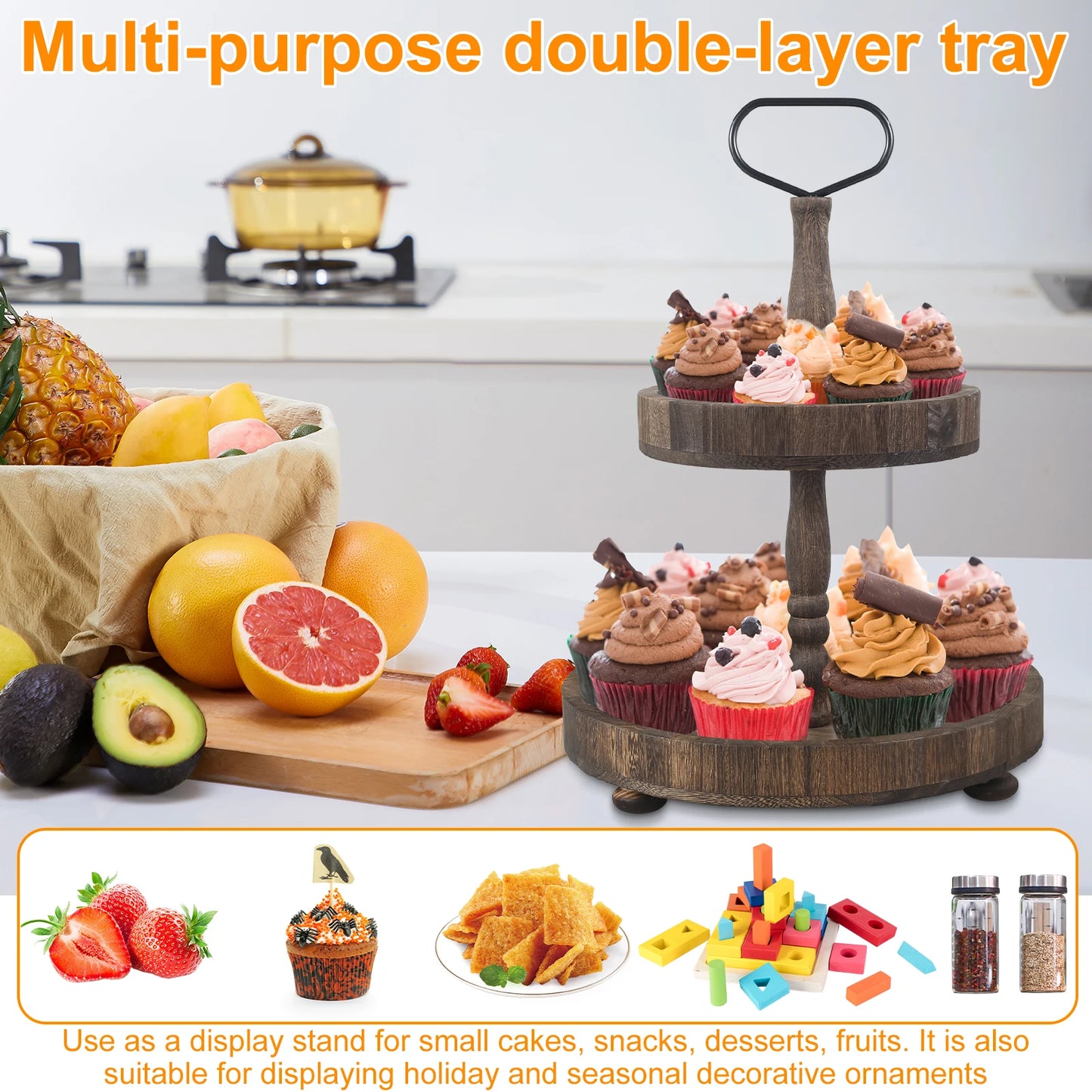 Choice 2 Tier Wood Tiered Tray Detachable Fall Farmhouse