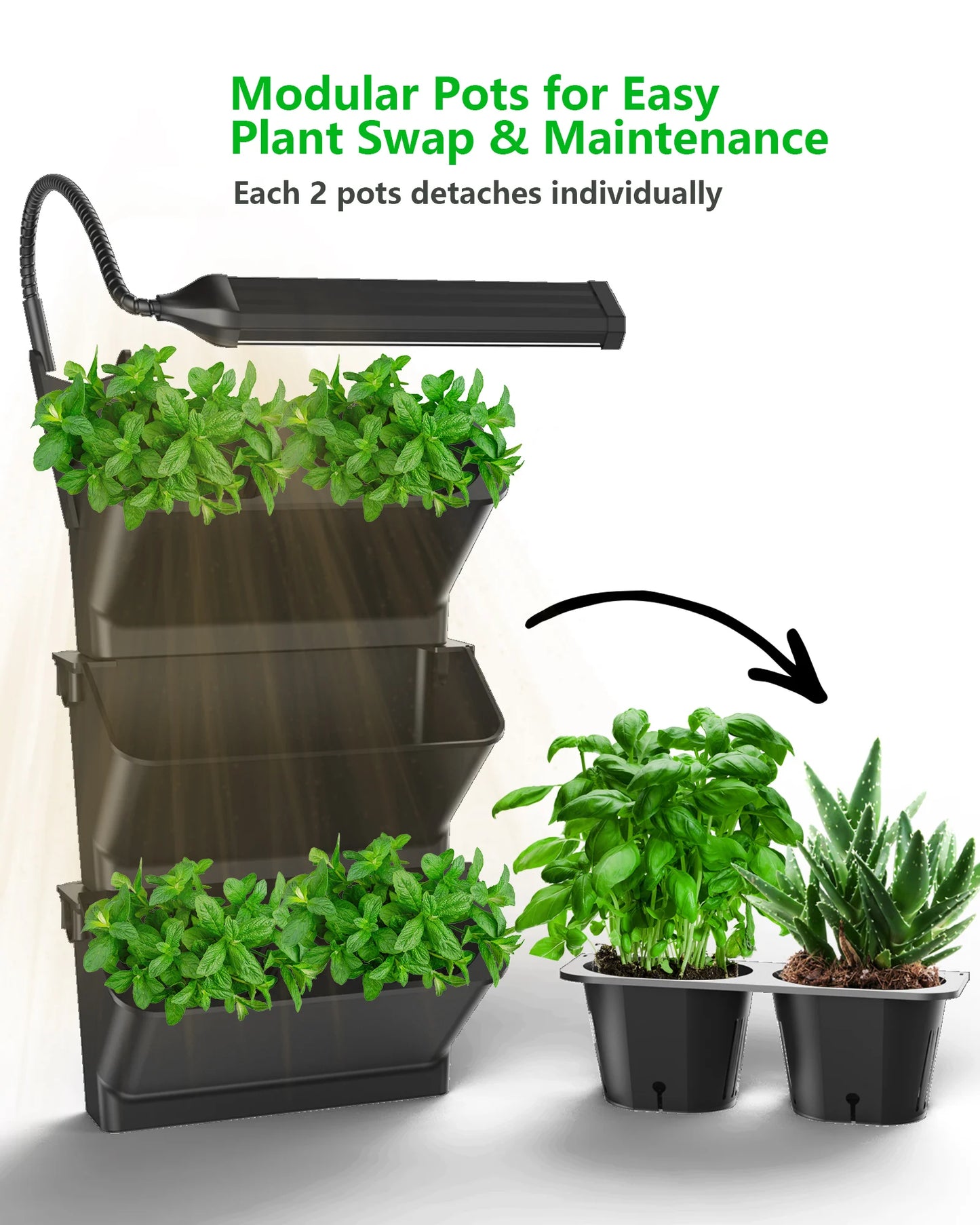 DPROOTS 6 Pot Self Watering Wall Planter Grow Light Indoor