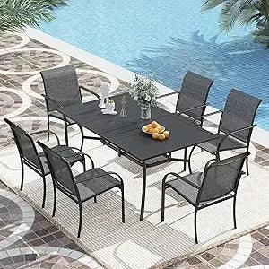 Color Patio Dining Set 7 Pieces With Stackable Chairs