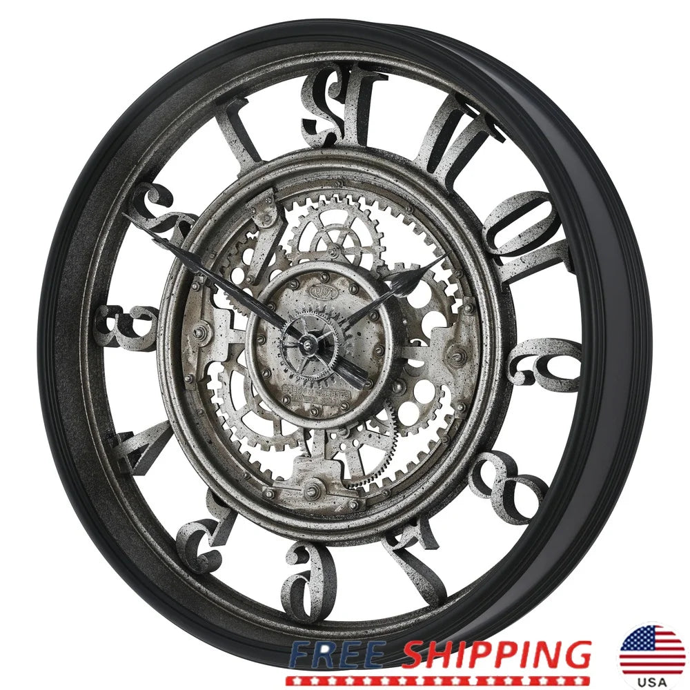XMSJ Indoor Rustic Metal Arabic Analog Wall Clock Gears