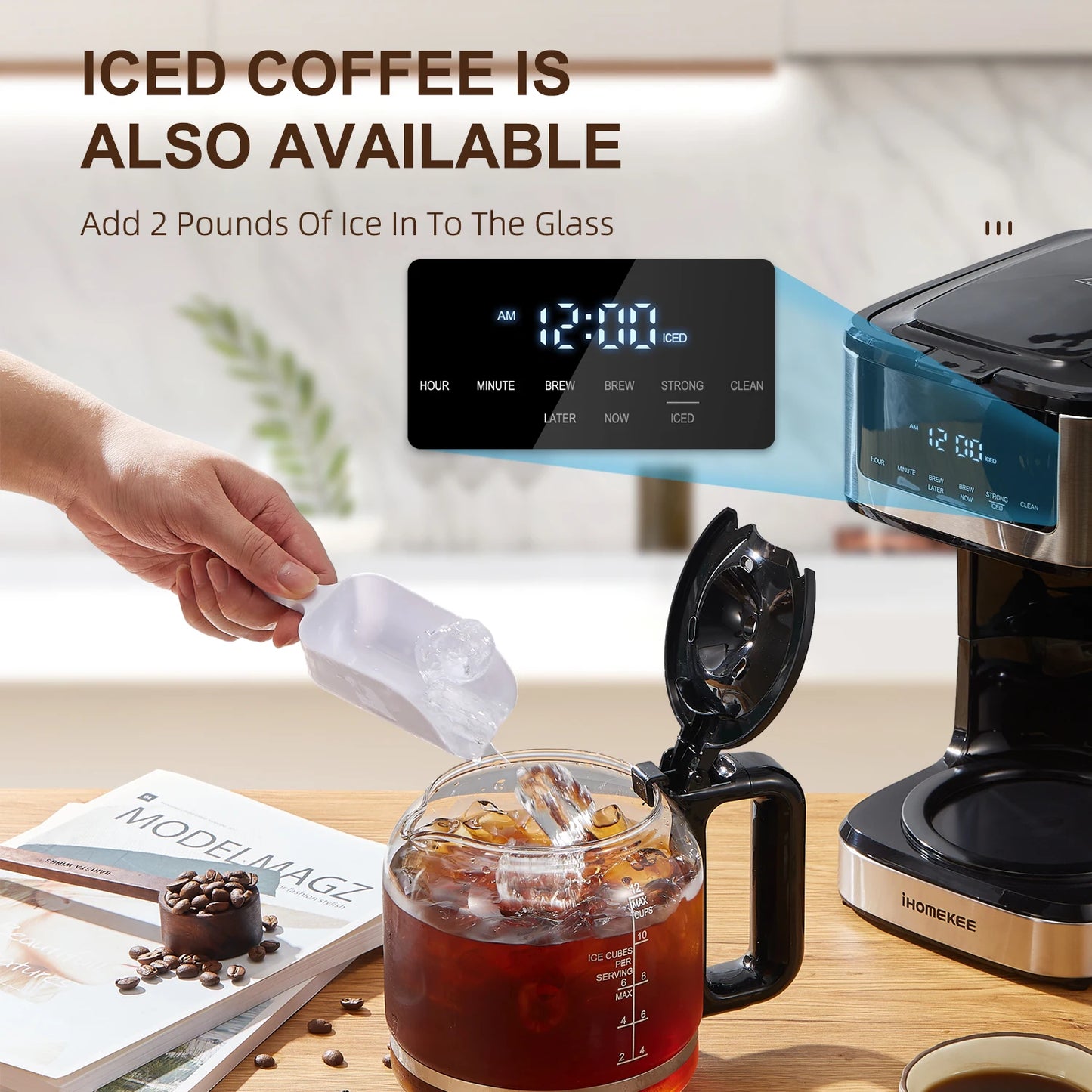 Yabano Programmable Drip Coffee Maker 12 Cup Iced Coffee