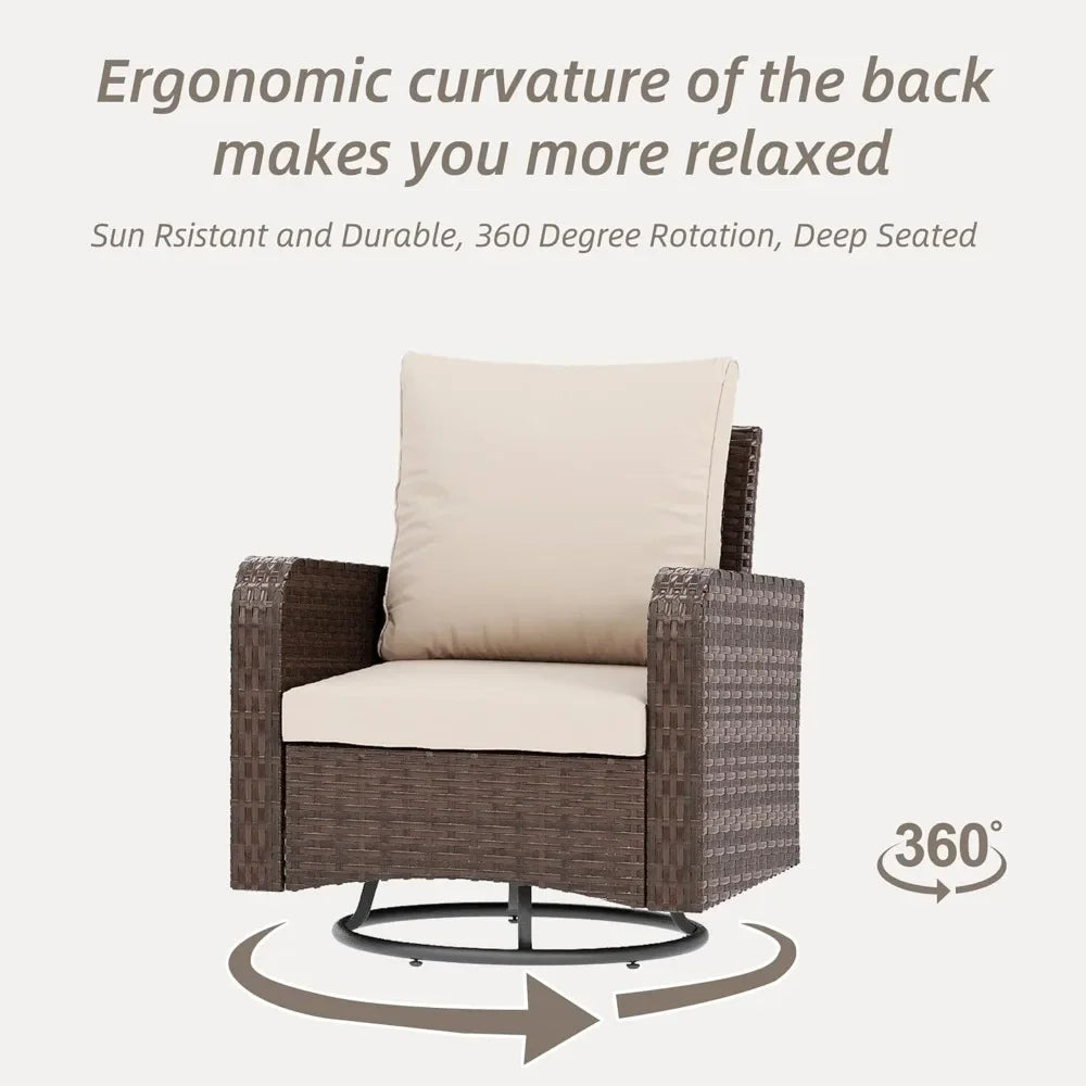 HUANZHUANG Swivel Chairs Set Side Table All Weather Bistro