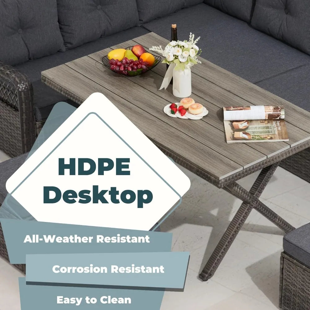 OEING 7 Piece Outdoor Patio Dining Set With HDPE Table