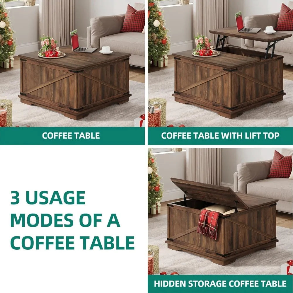 Rustic Farmhouse Lift Top Coffee Table With Hidden Storage