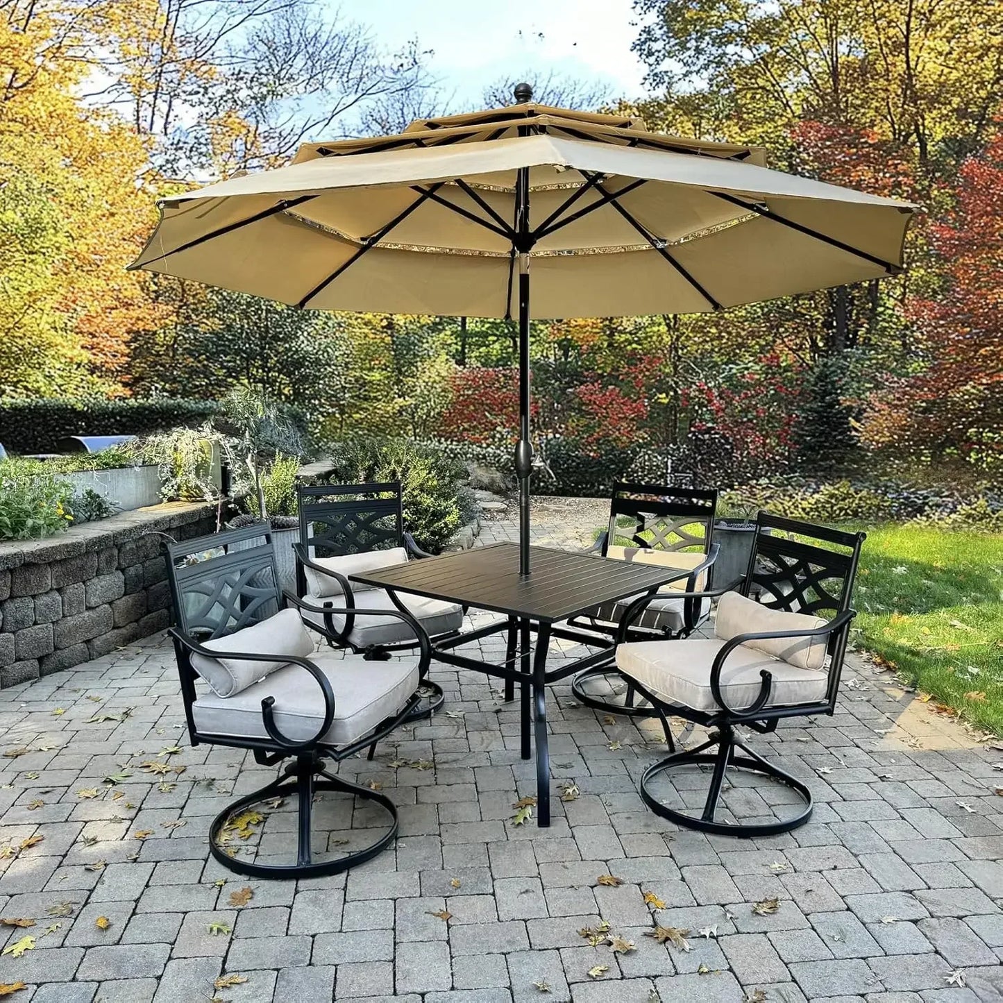 Guangbai All Weather Patio Dining Set For 4 Swivel Chairs