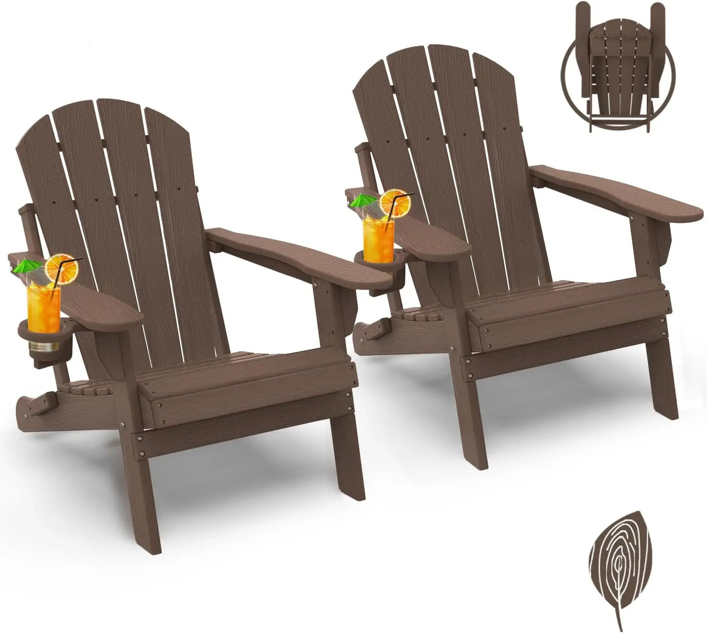 Angduo Folding Adirondack Chairs Set of 2 With Cup Holder