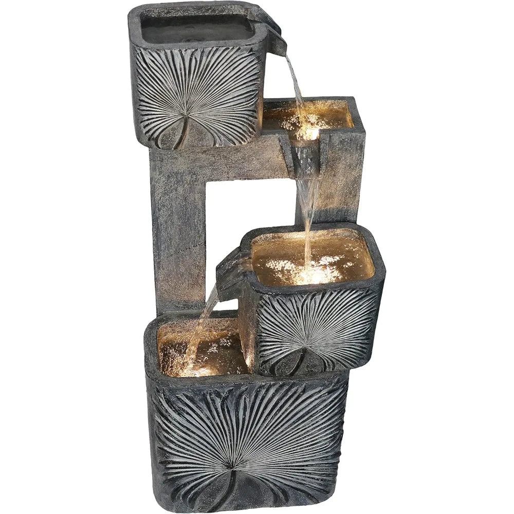 HiLine Gift Outdoor 3 Tier Cascading Water Fountain LED
